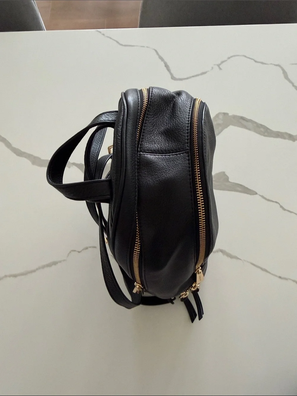 Michael Kors Black Leather Backpack with Gold Accents